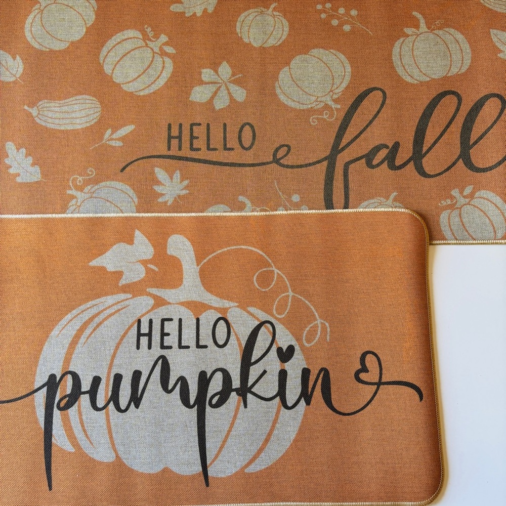 Hello Fall Pumpkin Mat, Set of 2
